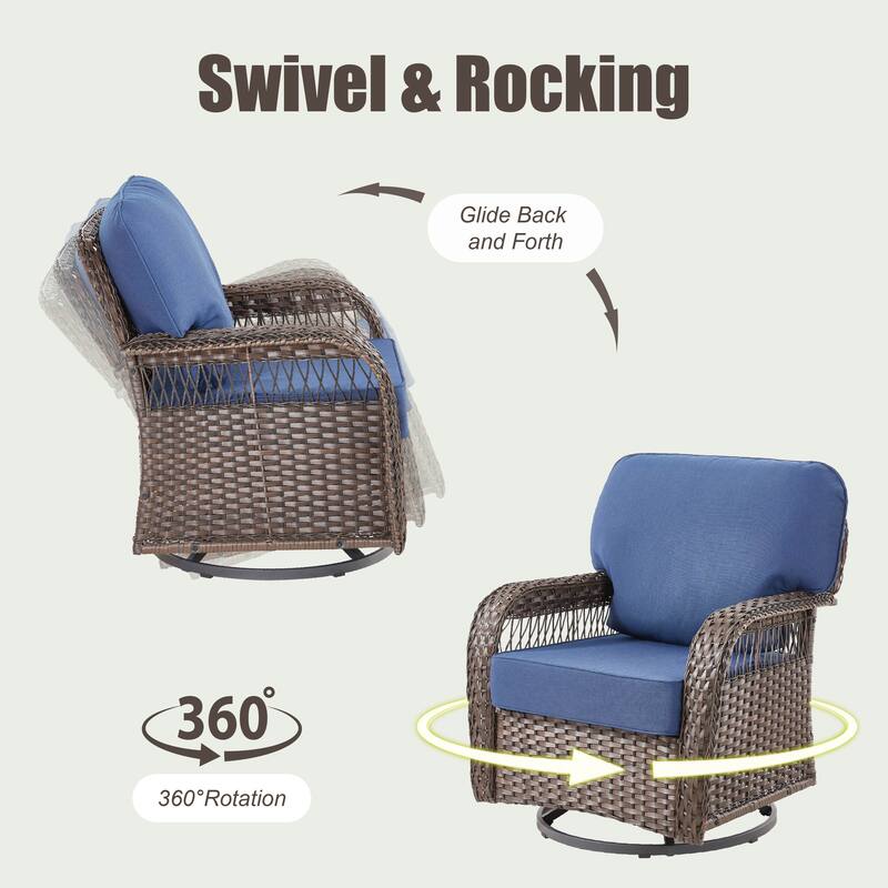 Pocassy Swivel Chair Table with Outdoor Ottoman Set.