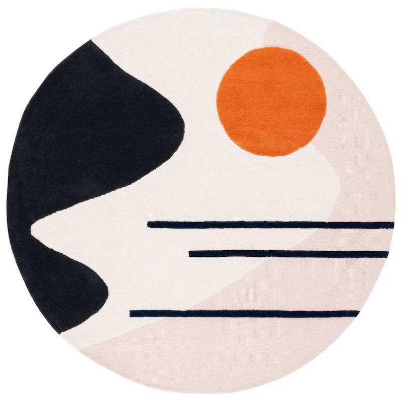 SAFAVIEH Handmade Rodeo Drive Mya Mid-Century Modern Wool Rug - 6' Round - Blush/Black