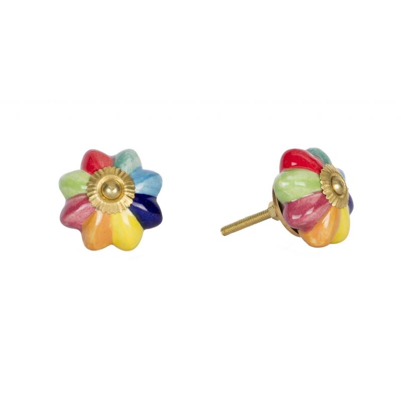 Set of 12 Multi-Color Ceramic Cabinet Knobs with Gold Finish and Screws Included for Doors Drawers Furniture