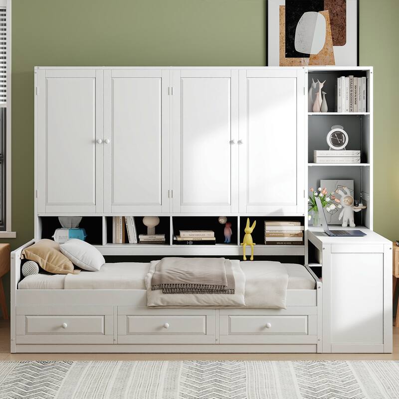 Versatile Wooden Daybed with Integrated Storage and Workspace for All Ages