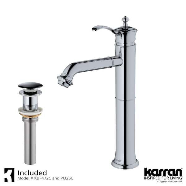 slide 2 of 14, Karran Vineyard KBF472 Single-Handle Single Hole Vessel Bathroom Faucet with Matching Pop-up Drain Chrome