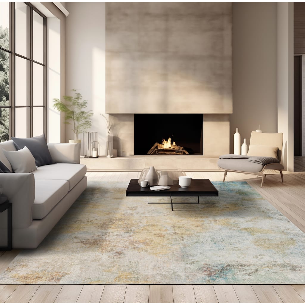 Vista Home Montreux Contemporary Abstract Yellow/Gold Area Rug