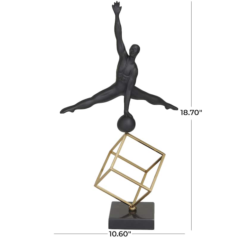 Marble Gymnast Decorative Sculpture with Gold Cube Base - Black - Roche River Decor