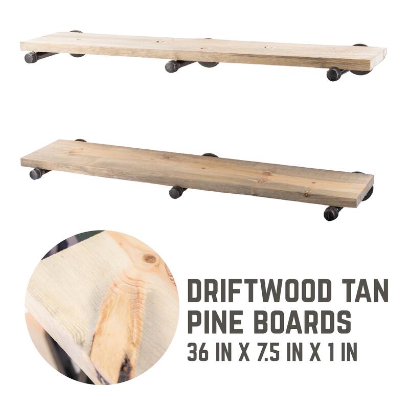 Restore Wood 36 in. Wall Shelf Straight Steel Pipe Brackets, Set of 2