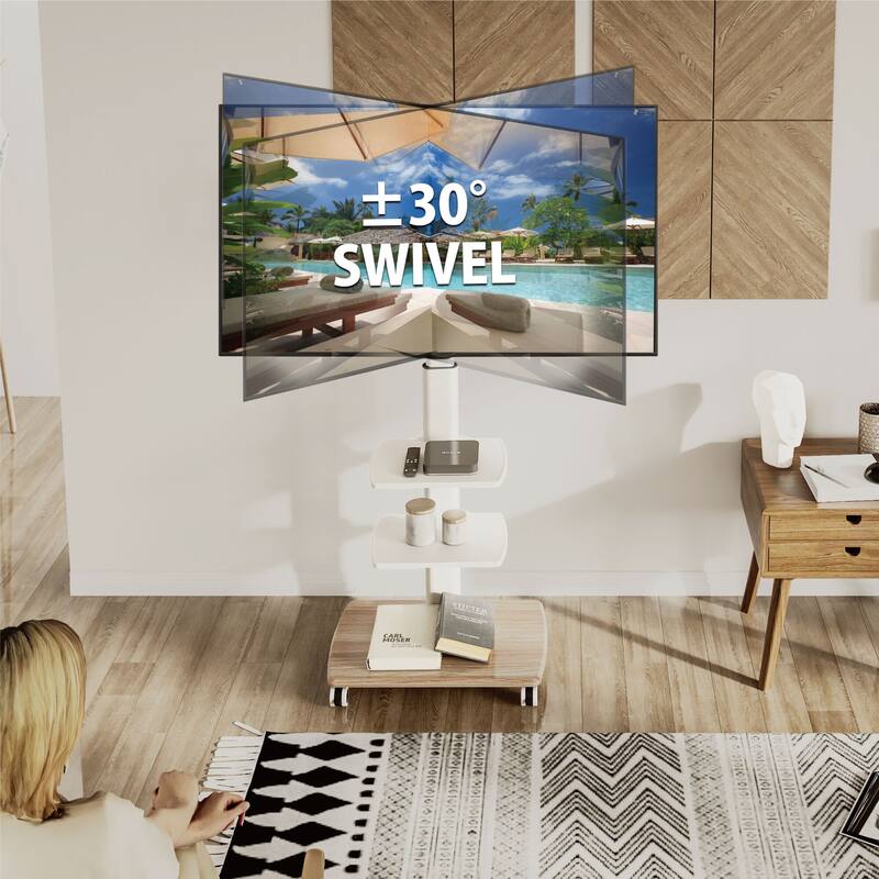 FITUEYES Mobile TV Stand with Wheels, Tall TV Floor Stand Cart with Mount for 32 to 70 Inch Flat Screen TVs, Home Office