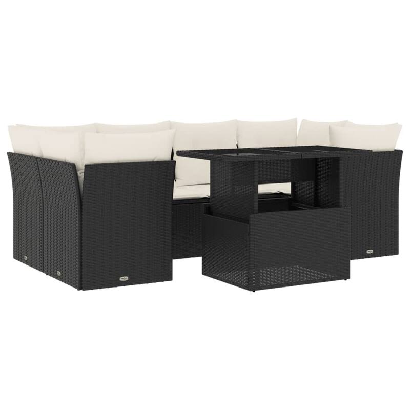 vidaXL Patio Sofa Set with Cushions Outdoor Furniture 7 Piece Poly Rattan - 21.7 x 39.4 x 28.7 in