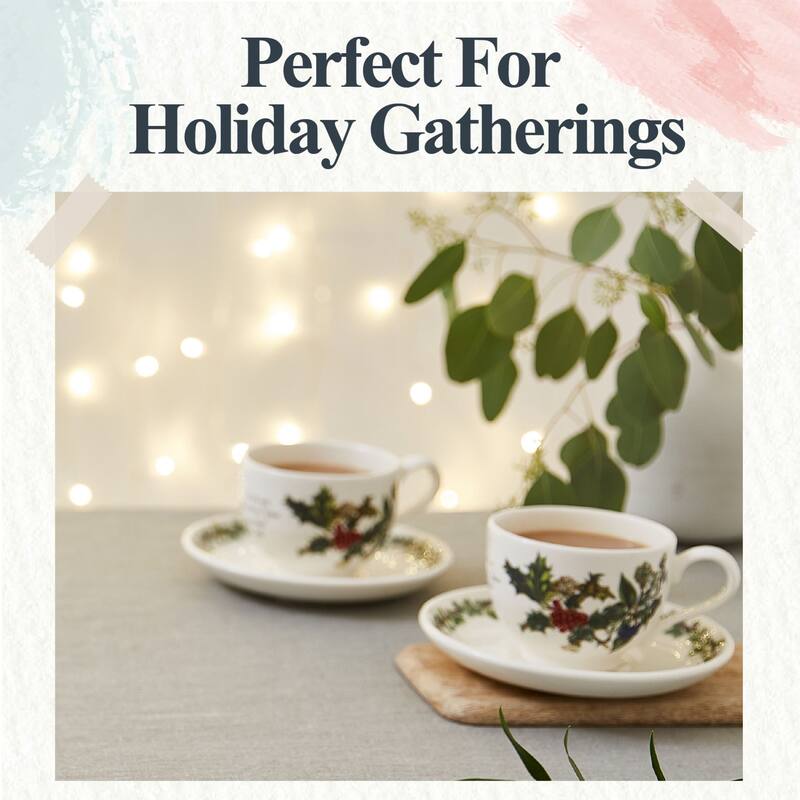 Portmeirion Set of 6 Christmas The Holly and Ivy Teacups and Saucers - 6.7 oz
