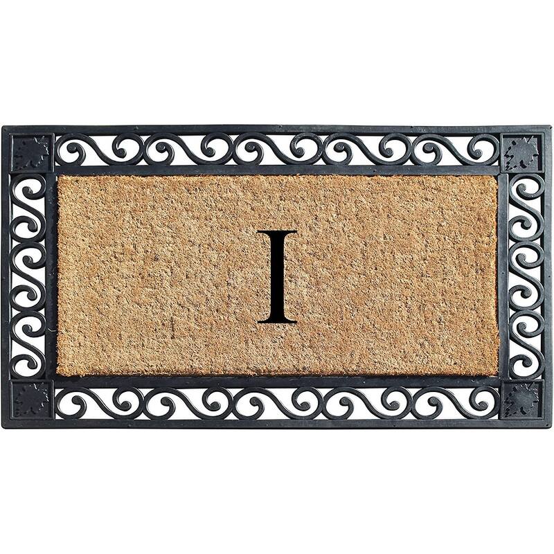A1HC Rubber and Coir Maple Leaf, Heavy Weight Durable Monogrammed Doormat, 23"X38" Black - I