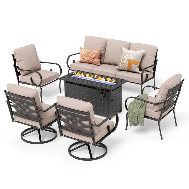 MAISON ARTS Patio Sofa Set 4/6-Piece Outdoor Conversation Set with 45'' Gas Fire Pit Table