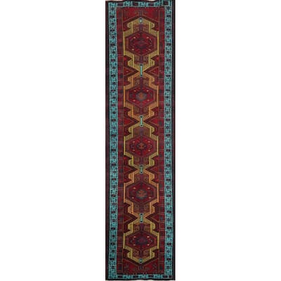 Hand Knotted Oriental 100% Wool Carpet Traditional Tribal Red Ardebil Runner Rug - 14' 3'' X 2' 11''