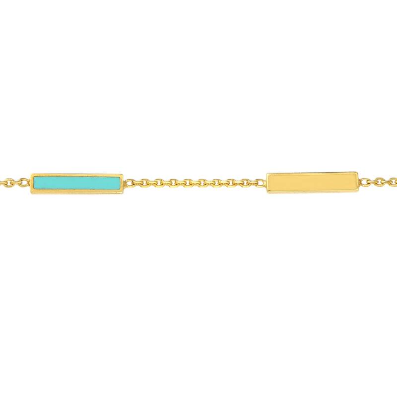 Marquee Jewels 14K Solid Yellow Gold Turquoise Enamel Alternating Bar Station Bracelet