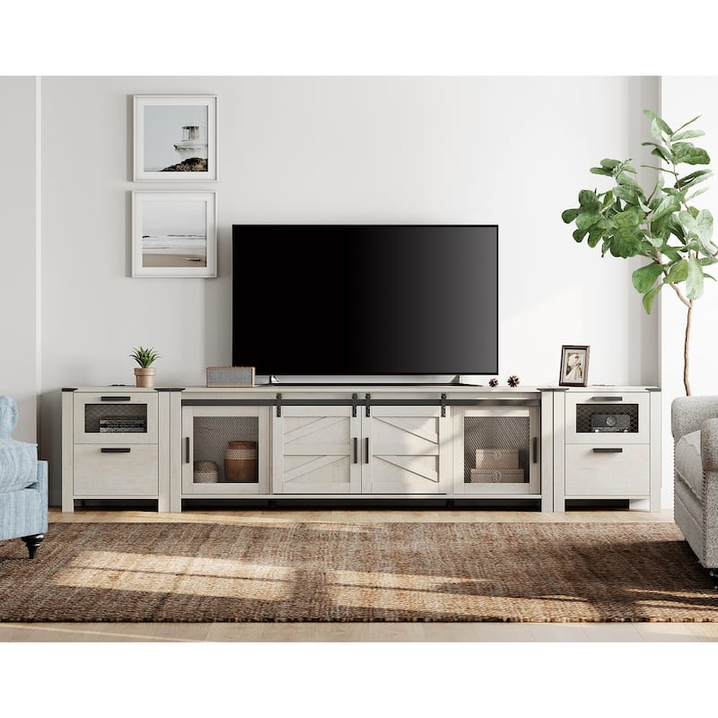 WAMPAT TV Stand set with Charging Station and Drawers - 1 Pack - Antique White