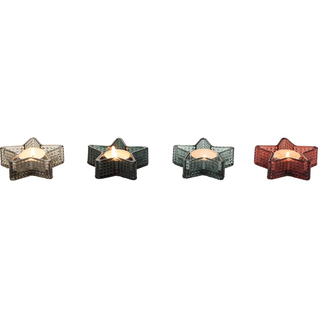 Transpac Glass Star Tealight Holder Set of 4 Christmas Home Decorations - Multicolor