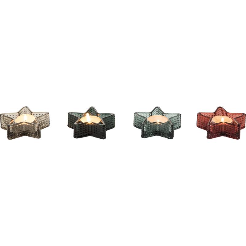 Transpac Glass Star Tealight Holder Set of 4 Christmas Home Decorations - Multicolor