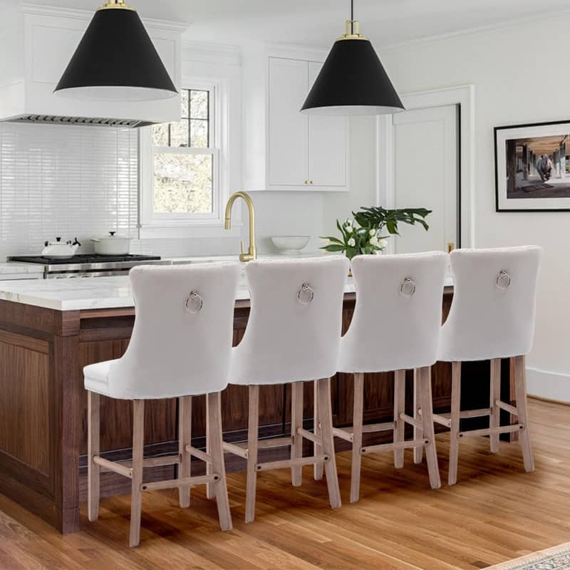 Wing Back Velvet Tufted Nailhead Barstools(Set of 2)