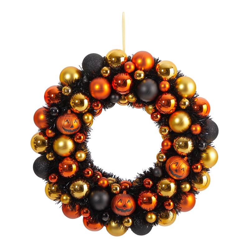 Jack-O-Lantern Artificial Halloween Ornament Wreath - 19" - Unlit