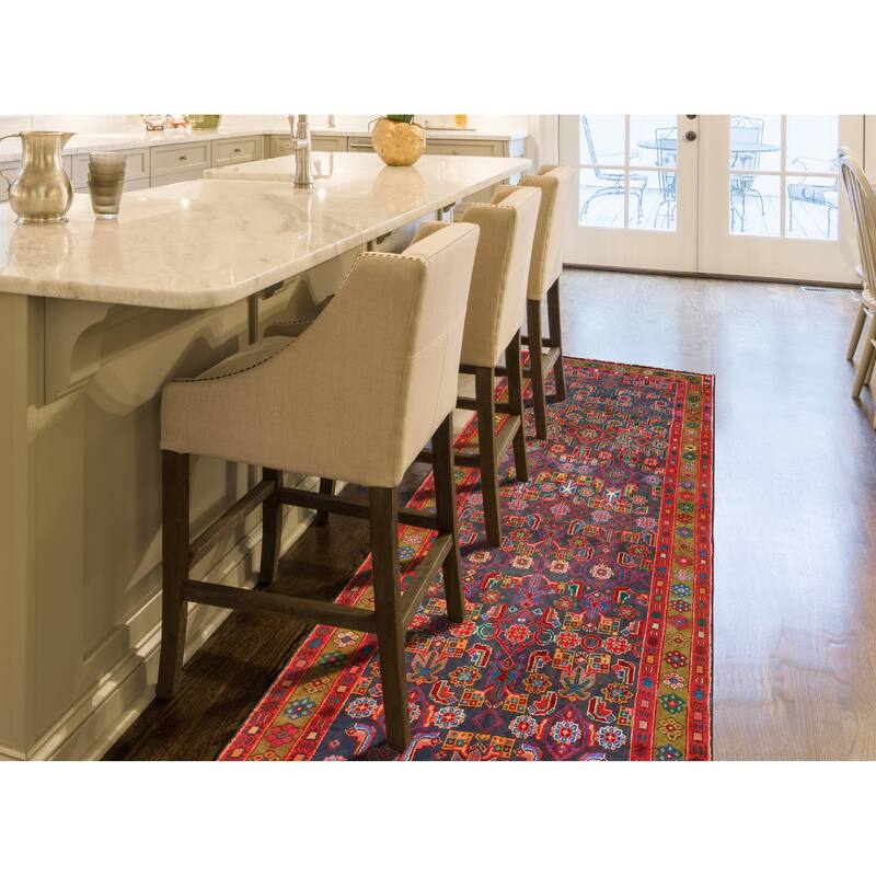 Fine Vintage Distressed Behice Navy/Red Runner - 3'11" x 10'0"