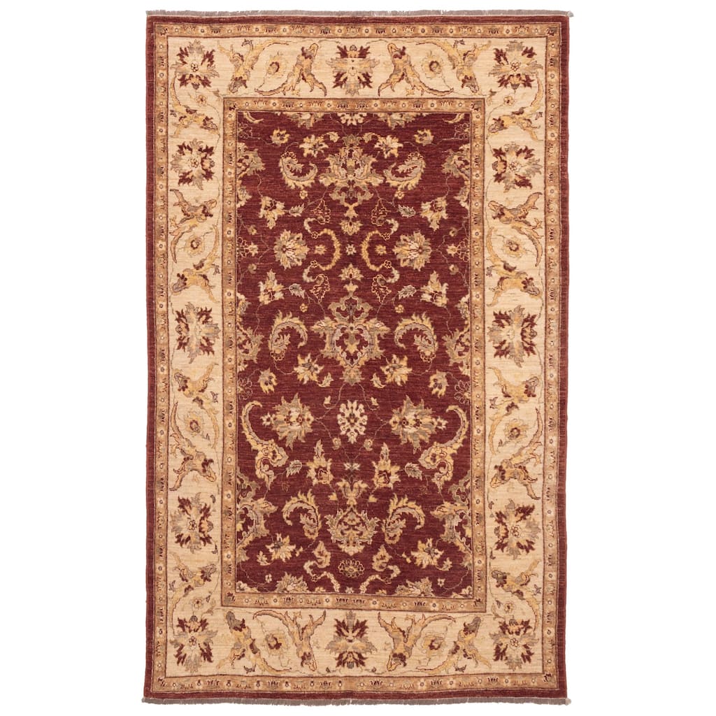 ECARPETGALLERY Hand-knotted Peshawar Oushak Dark Red Wool Rug - 5'8 x 9'6