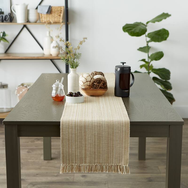 DII Variegated Taupe Fringe Table Runner 13x72