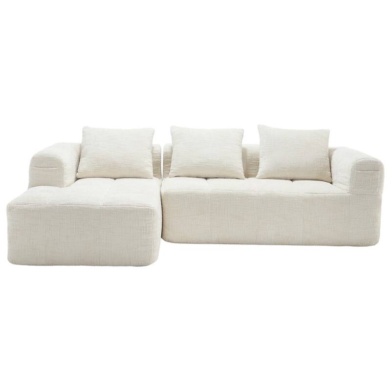 98.42" Modern Chenille L-shaped Modular Sectional Sofa with Chaise Lounge and Small Side Pockets