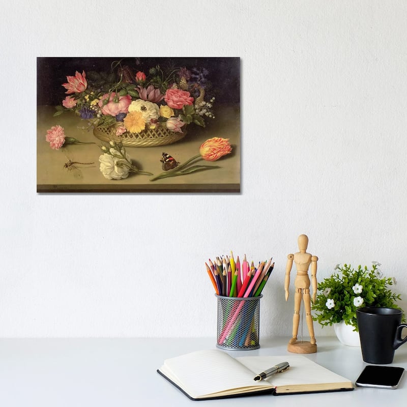 iCanvas "A still life of flowers, a dragonfly and a red admiral, 1614" by Ambrosius the Elder Bosschaert Canvas Print - 8x12x0.75