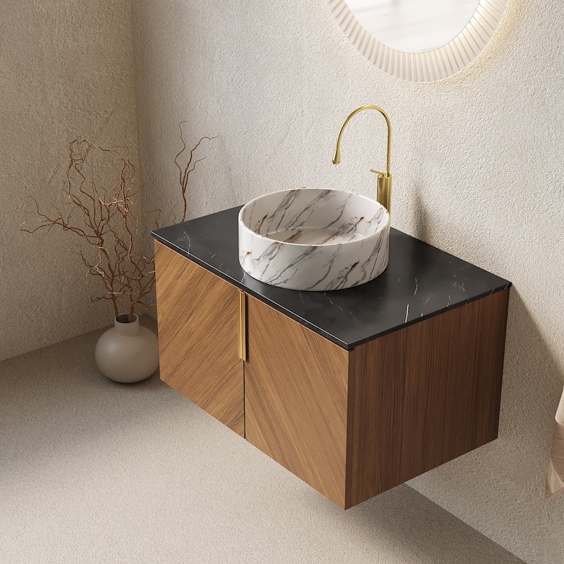 Wall Mounted Bathroom Vanity with Sintered Stone Countertop and Sink