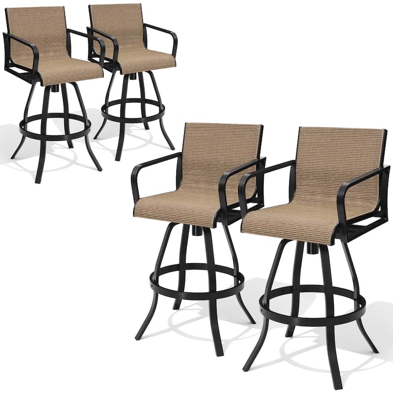Outdoor Patio Aluminum Sunbrella Fabric Swivel Barstools - Brown-4PC