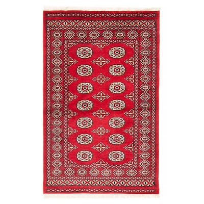 ECARPETGALLERY Hand-knotted Peshawar Bokhara Red Wool Rug - 3'1 x 4'9