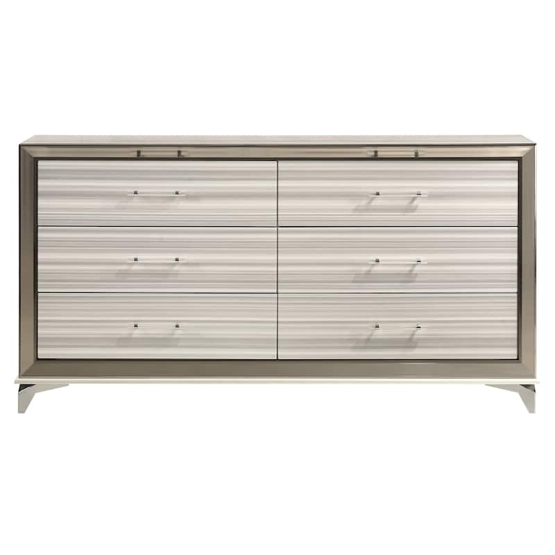 HomeRoots 64" White And Silver Wood Six Drawer Double Dresser