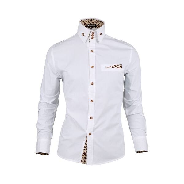 Shop Men Leopard Prints Decor Mock Pocket Long Sleeves Button Down