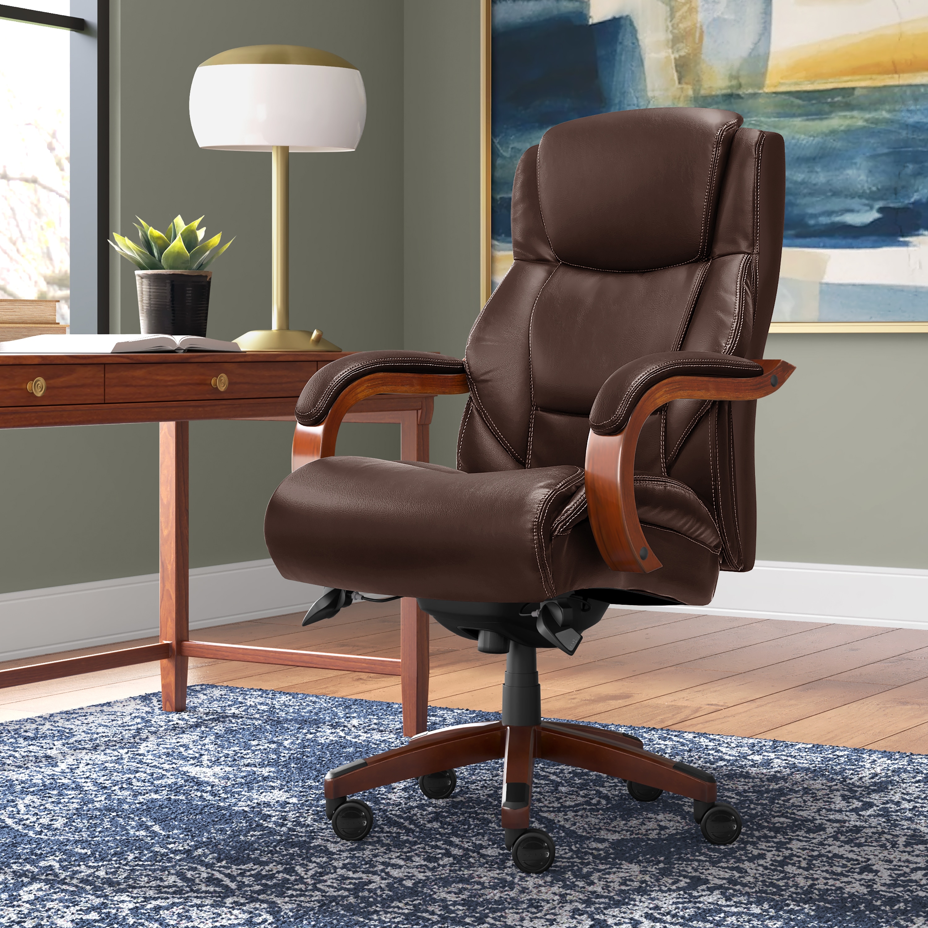 La Z Boy Delano Big Tall Executive Office Chair Mahogany Wood