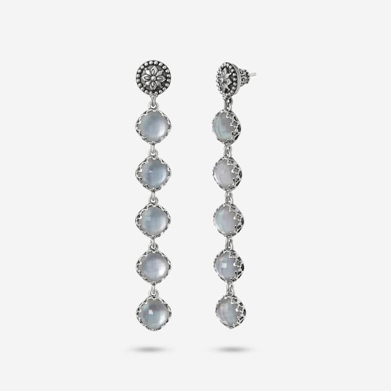 Konstantino Sterling Silver, Mother of Pearl & Rock Crystal Doublet Dangle Earrings - Silver - 3", Width: 3/8" (10mm)