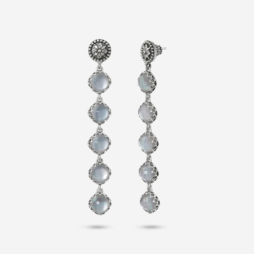 Konstantino Sterling Silver, Mother of Pearl & Rock Crystal Doublet Dangle Earrings - Silver - 3", Width: 3/8" (10mm)