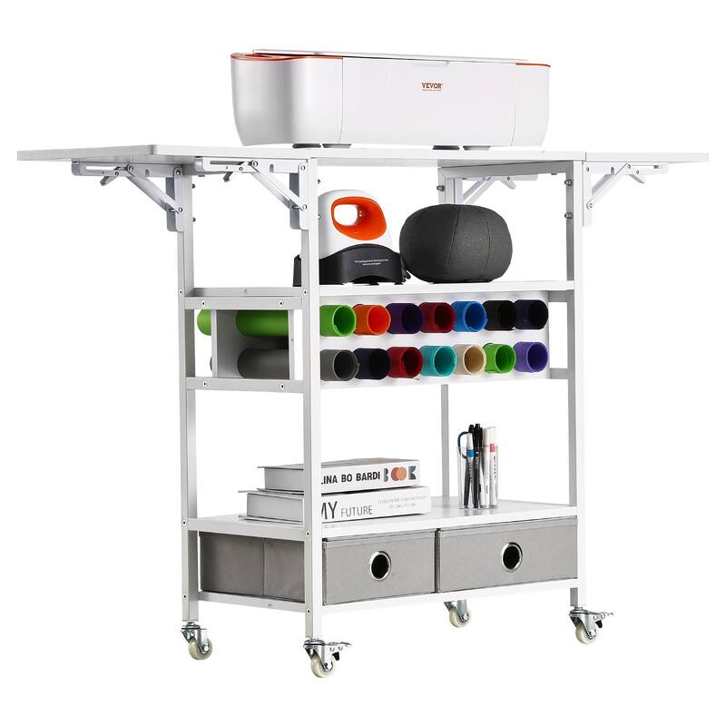 Crafting Table with Vinyl Roll Rack and Foldable Storage Organizer - 23.54” x 14.17” x 31.81”