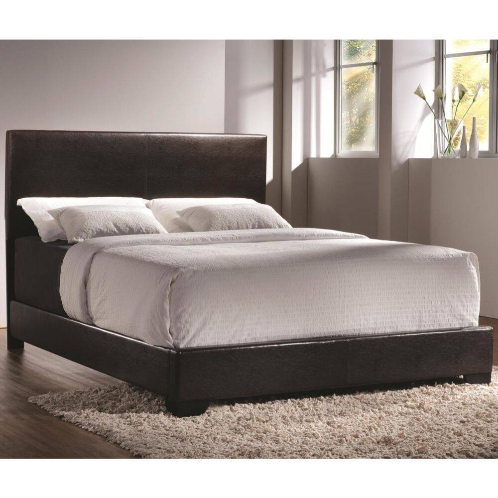 Twin Upholstered Platform Bed, Dark Brown