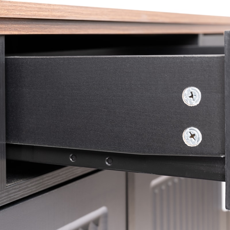 Fluted Sideboard Cabinet with 4 Doors & 3 Drawers, Wood Storage Console Table, Coffee Bar Cabinet with Adjustable Shelf