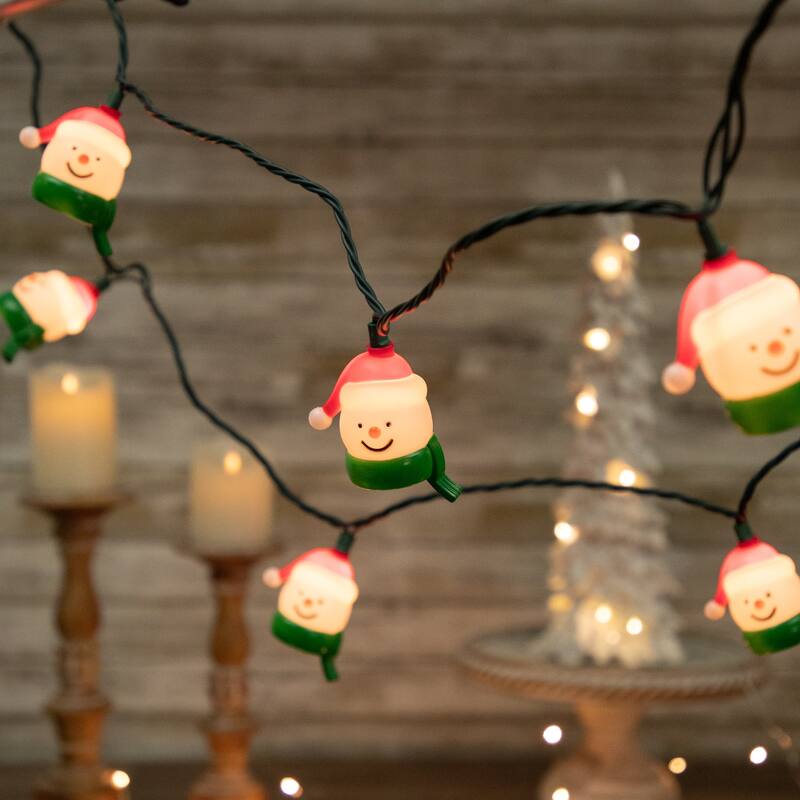 10 Count Snowman Heads Scarves Christmas Light Set, 7.5ft Green Wire