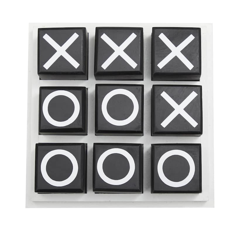 Wooden Tic Tac Toe Block Game Set with Steel or Light Wood Pieces - Black, Dark Brown, Gold - Roche River Decor