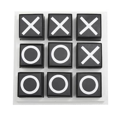 Wooden Tic Tac Toe Block Game Set with Steel or Light Wood Pieces - Black, Dark Brown, Gold - Roche River Decor