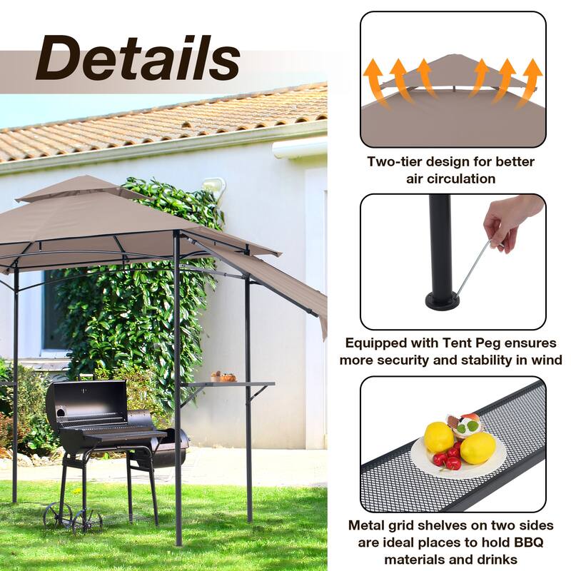 8' x 5' Outdoor Grill Gazebo 2-Tier Canopy