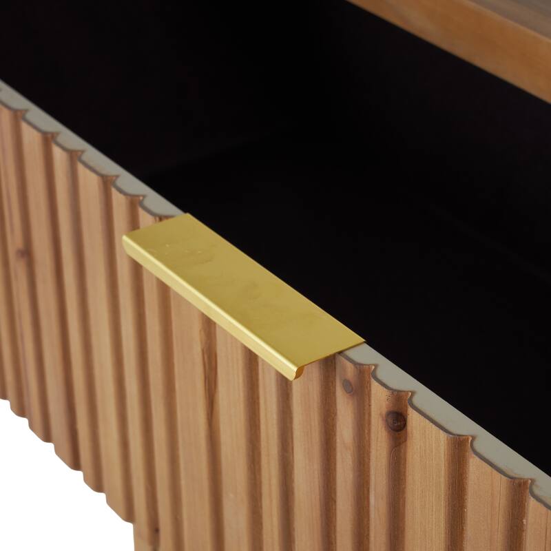 Brown Wooden Ribbed 3 Drawers Room Cabinet with Gold Handles and Legs - 20"W x 36"L x 32"H