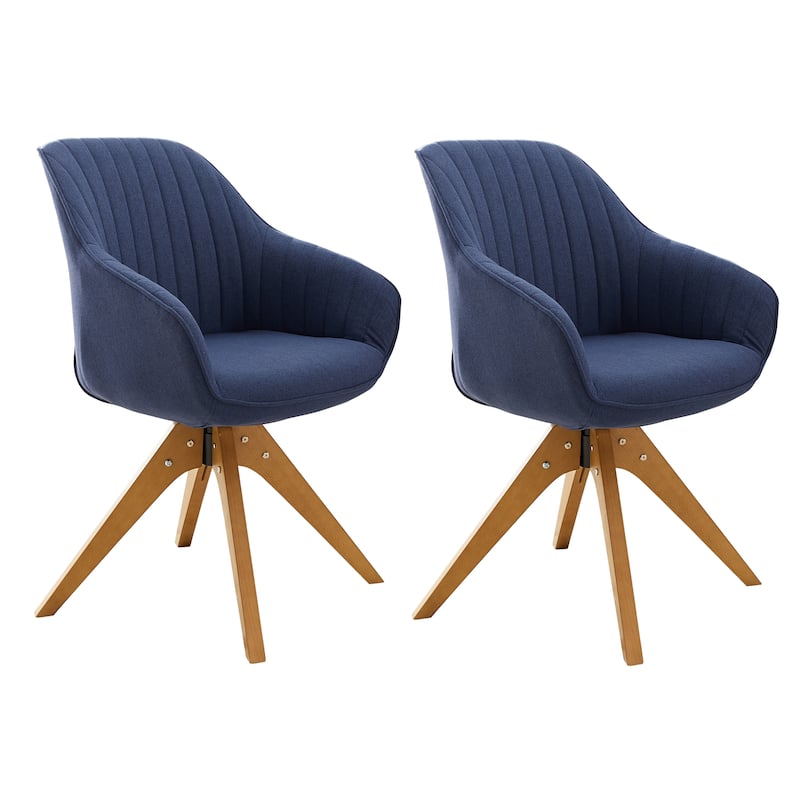 Art Leon Set of 2 Mid-century Swivel Dining Chairs with Wood Legs