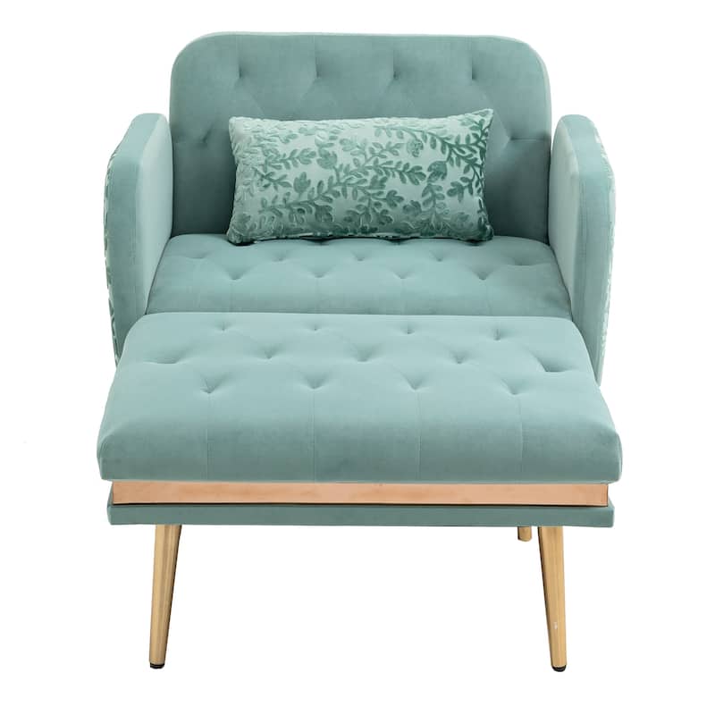 Velvet Upholstered Tufted Living Room Sleeper Chair With Ottoman