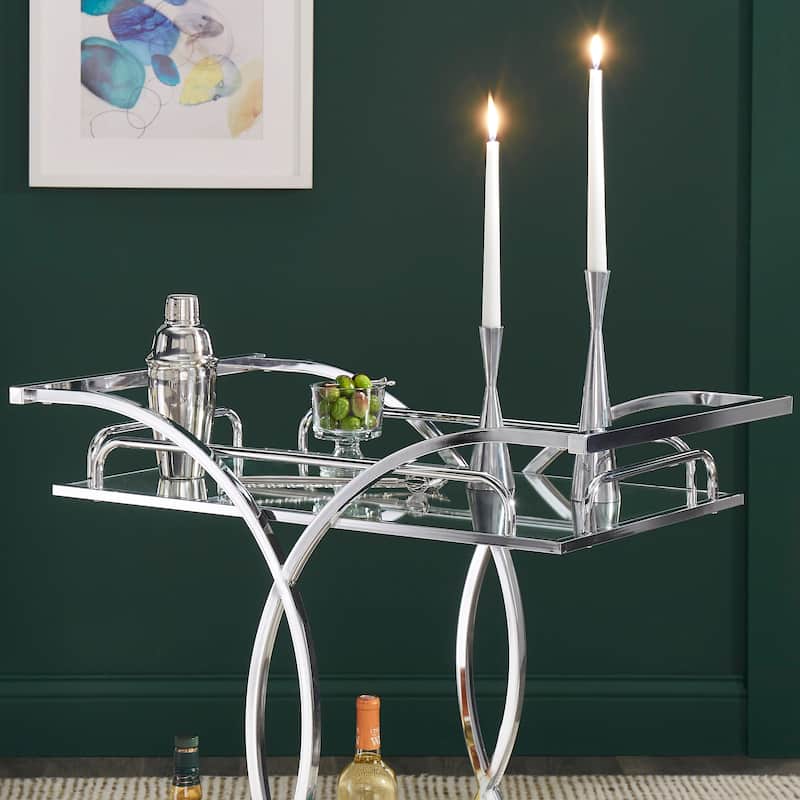 Rosewood Chrome Bar Cart with Curving Metal Frame by iNSPIRE Q Bold