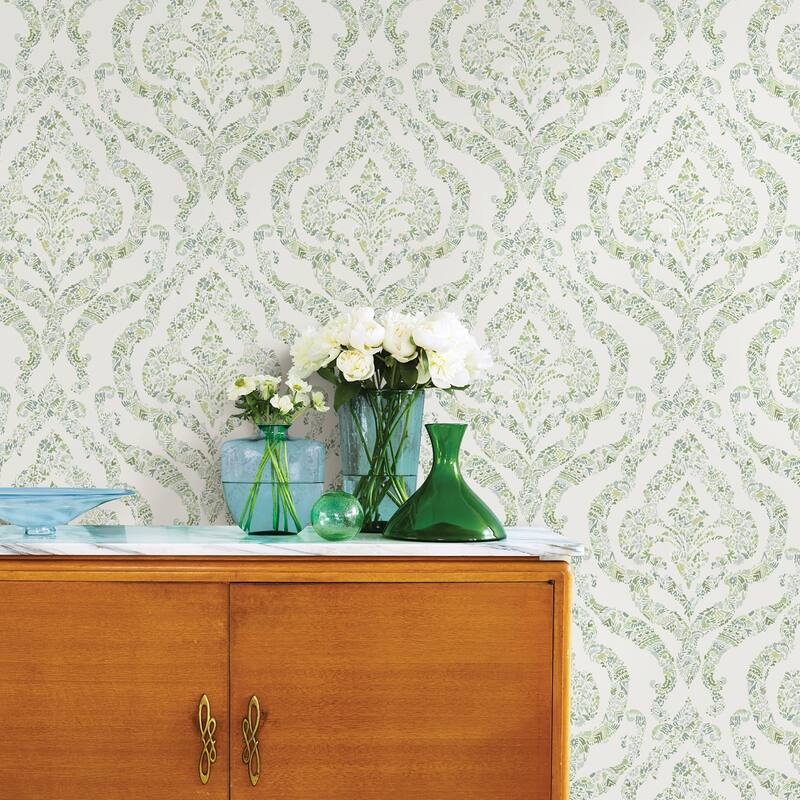 A-Street Prints Featherton Light Green Floral Damask Wallpaper