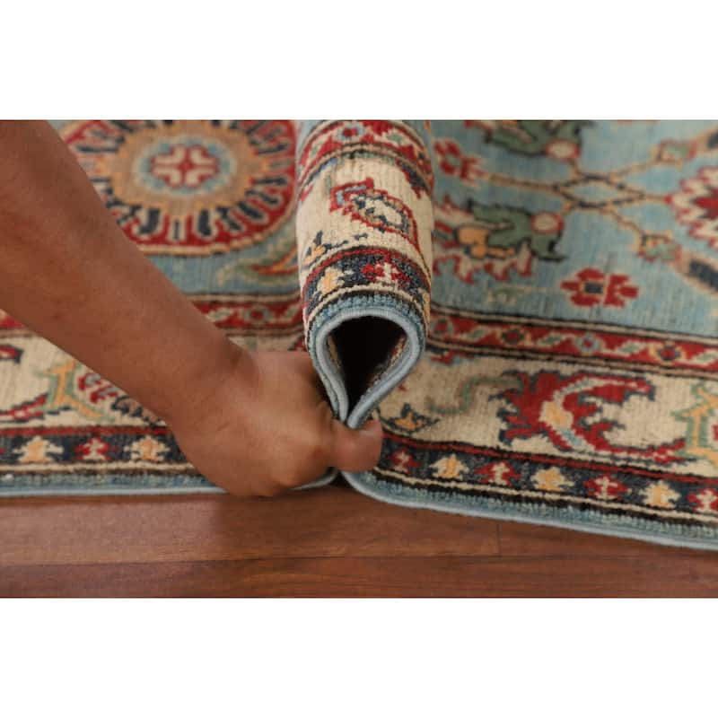 Light Blue Kazak Oriental Runner Rug Hand-Knotted Wool Carpet - 2'1" x 5'11"
