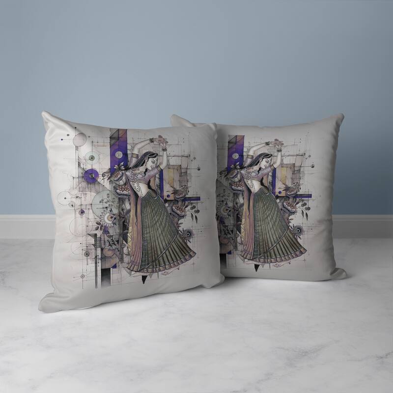 Gracefully Dancing Woman Faux Suede Reversible Throw Pillow Gray and Green