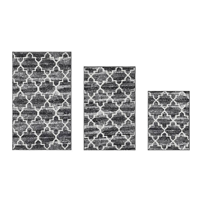 Better Trends Savio Collection 3 Pc Set Bathroom Rug - 100% Micro Polyester with Gel Foam Backing, Machine Washable Bath Mat