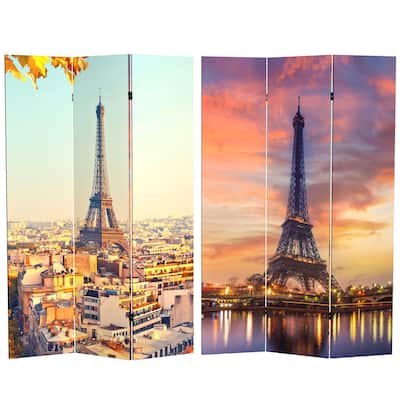 Handmade 6' Double Sided Eiffel Tower Sunset Canvas Room Divider