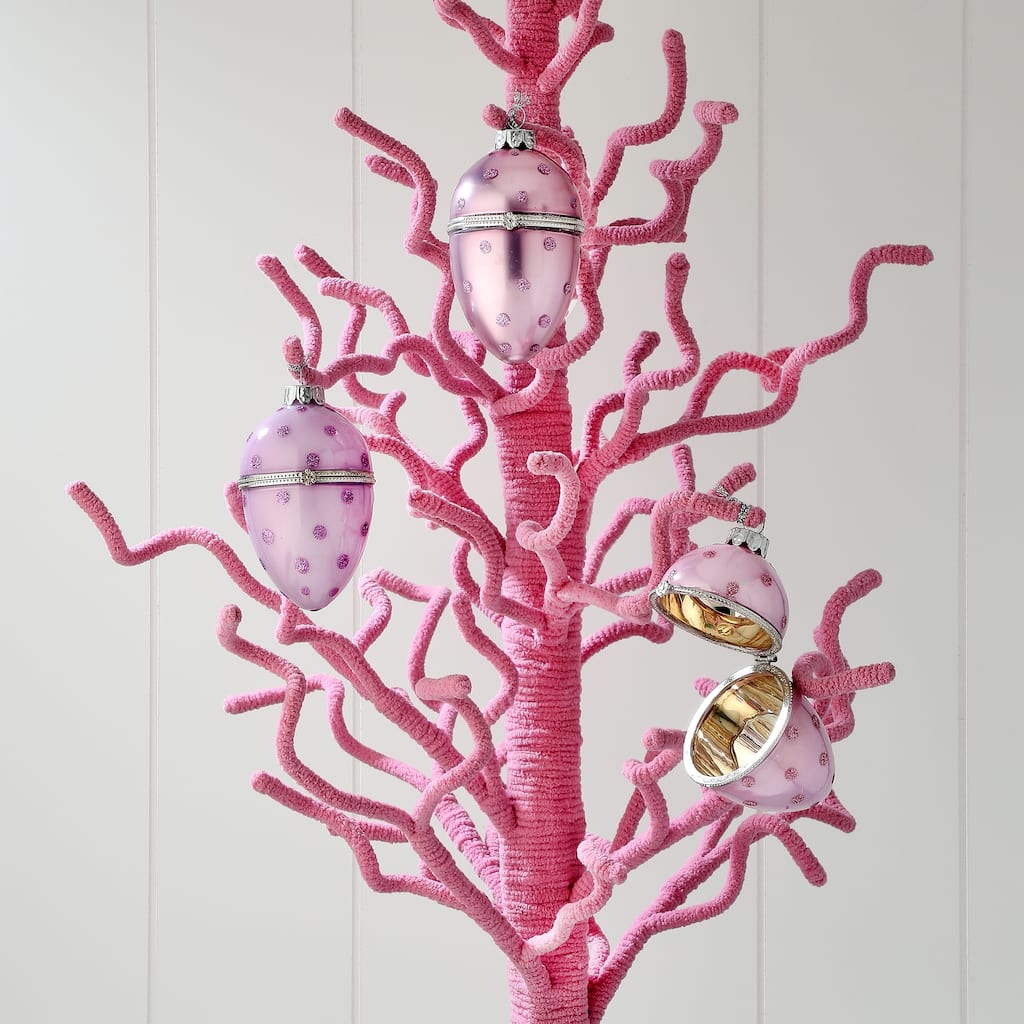 4"Glass Faberge Polka Dot Egg Ornament Box of 3